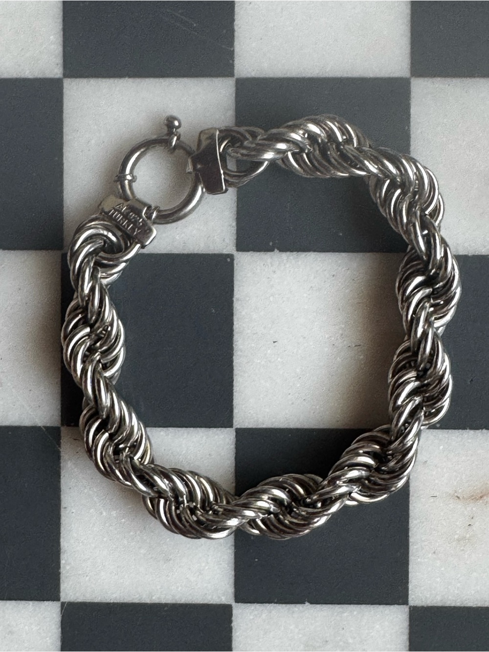 Vintage Atasay Kuyumculuk AK 925 Sterling Silver Heavy 28g Rope Bracelet 8.5"